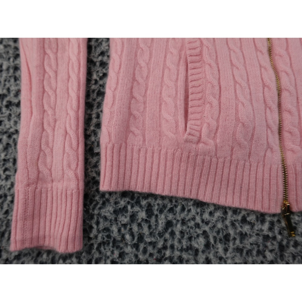 Lauren Ralph Full Zip Sweater Womens Petite Small Pink Cashmere Cable Knit - Picture 5 of 13
